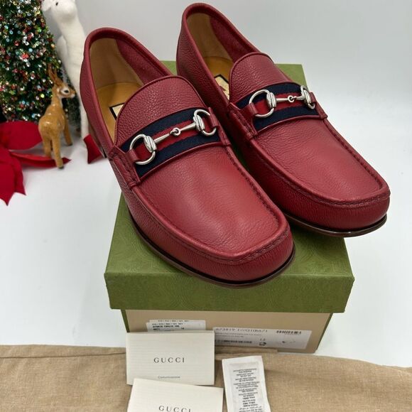 Men’s Gucci, leather, web horse bit loafers size 13 made in Italy - Picture 1 of 10